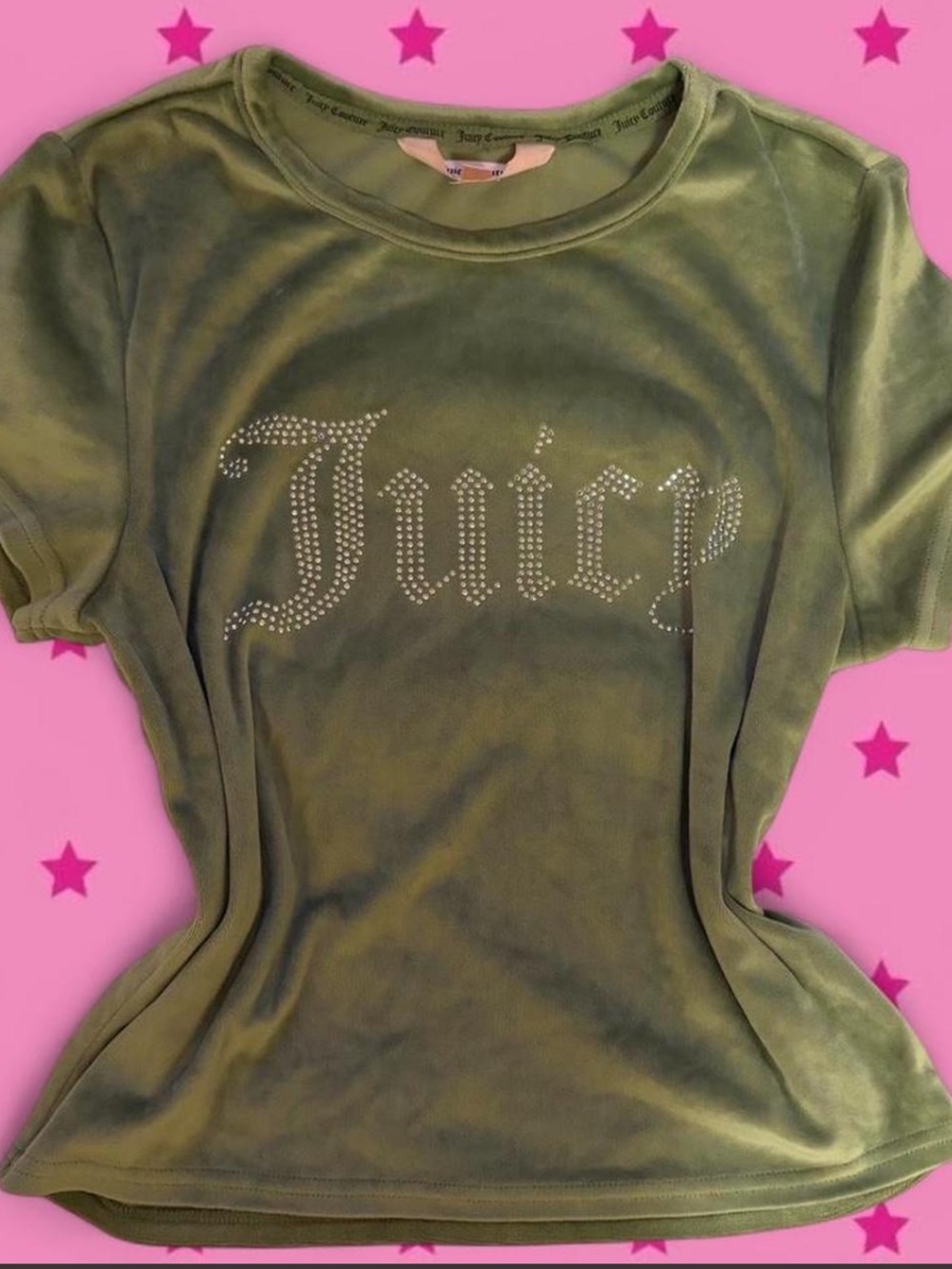 Juicy Couture Olive Green Rhinestone Logo Tee